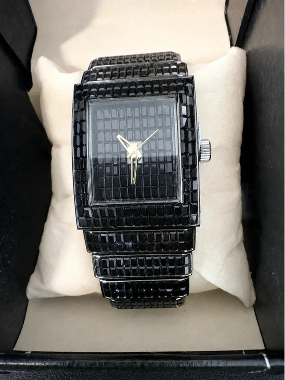 #635  32mm Black Chandelier Watch – Iced-Out Bling